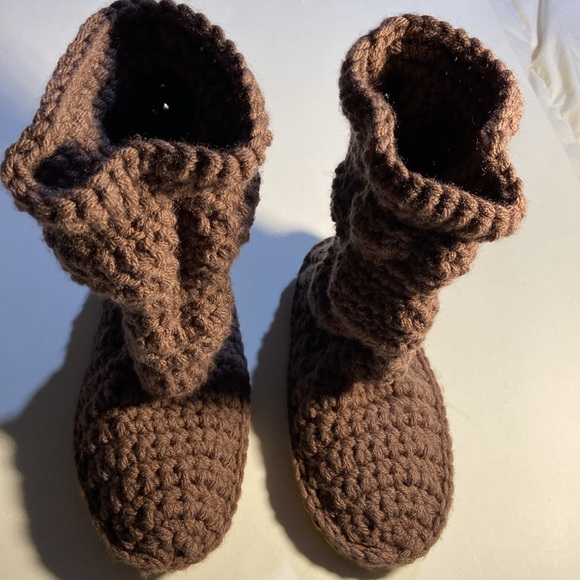Handmade Knitted Slipper Socks with leather sole. NWOT - Picture 3 of 7